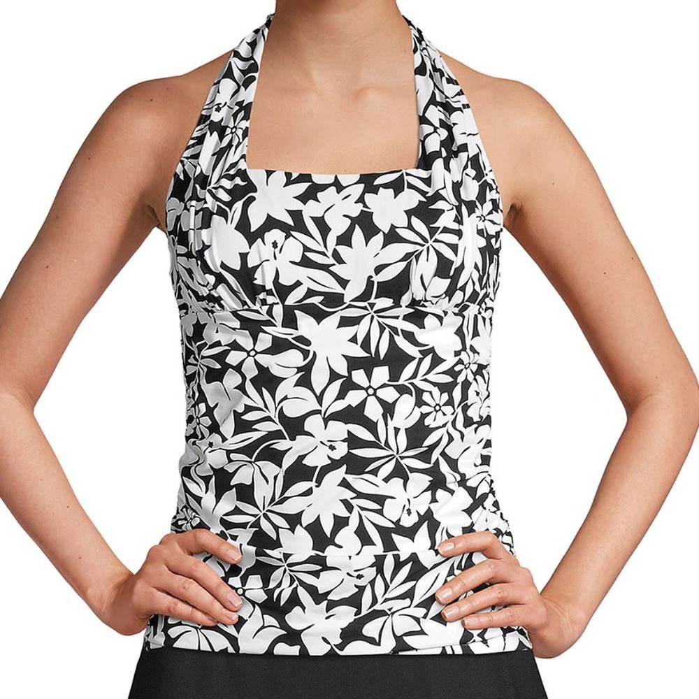 Lands' End Square Neck Halter Tankini Swimsuit Top in Havana‎ Print Size 4 NWT